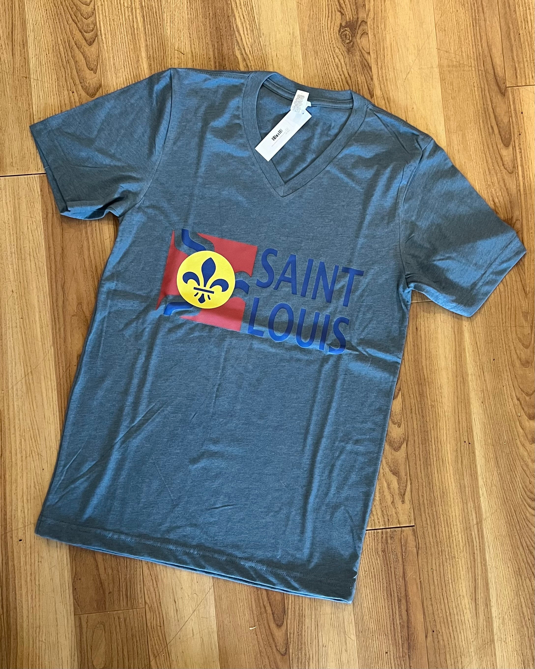 Saint Louis Unisex V-Neck T in Heather Slate (X-Small)